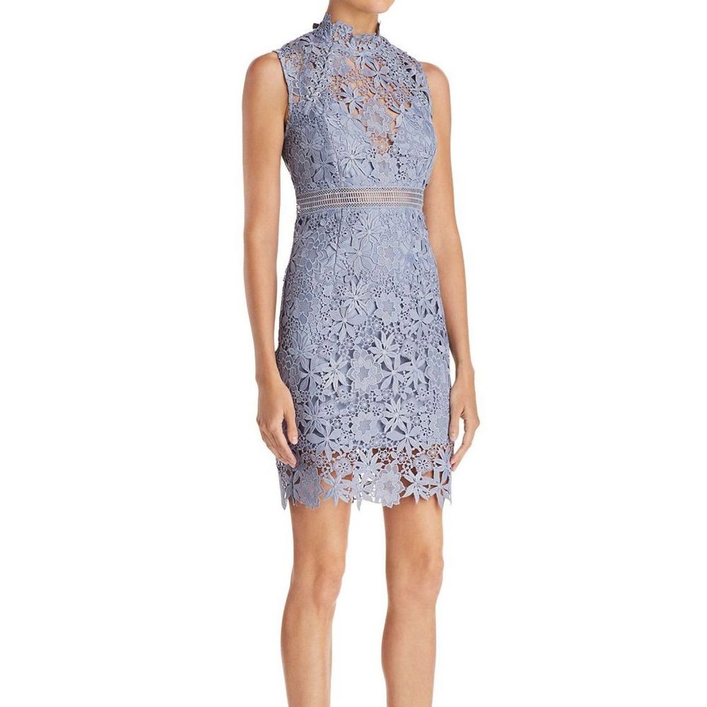 Bardot Paris Dusty Blue Lace Sheath Dress